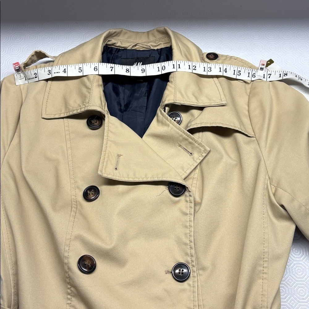 H and M Double Breasted Raglan Trench Coat Jacket Size 14 Colour Tan - Picture 11 of 15